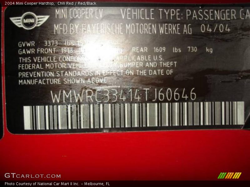 Chili Red / Red/Black 2004 Mini Cooper Hardtop