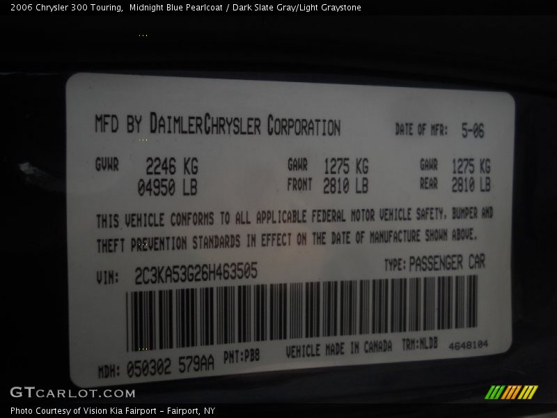 Midnight Blue Pearlcoat / Dark Slate Gray/Light Graystone 2006 Chrysler 300 Touring