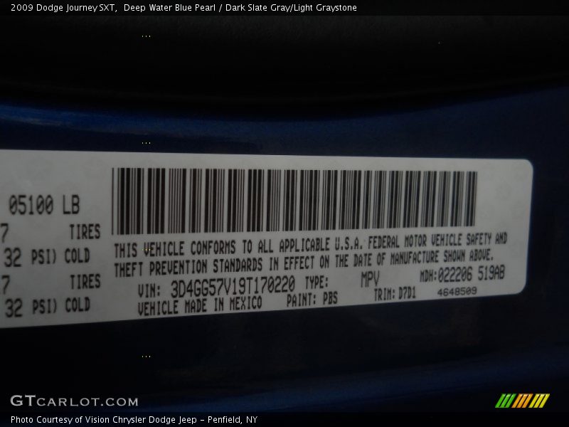 Deep Water Blue Pearl / Dark Slate Gray/Light Graystone 2009 Dodge Journey SXT