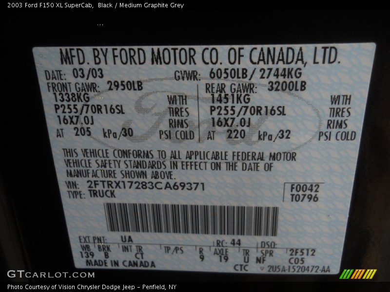 Black / Medium Graphite Grey 2003 Ford F150 XL SuperCab