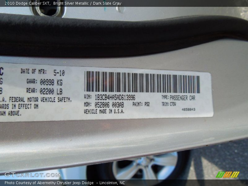 Bright Silver Metallic / Dark Slate Gray 2010 Dodge Caliber SXT
