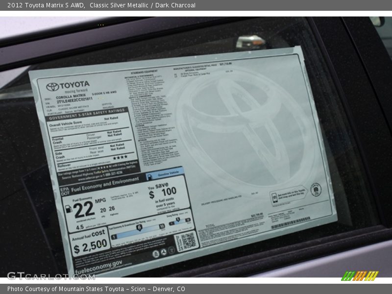  2012 Matrix S AWD Window Sticker