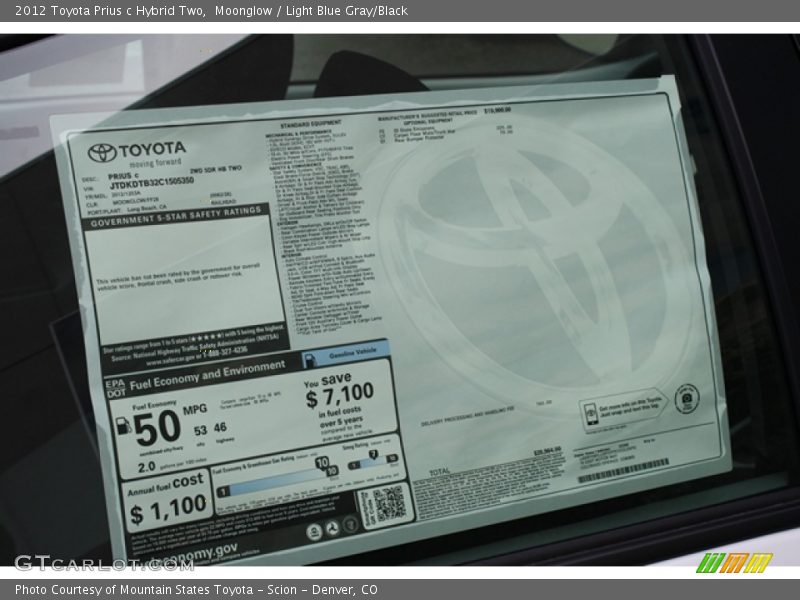  2012 Prius c Hybrid Two Window Sticker