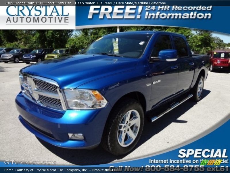 Deep Water Blue Pearl / Dark Slate/Medium Graystone 2009 Dodge Ram 1500 Sport Crew Cab