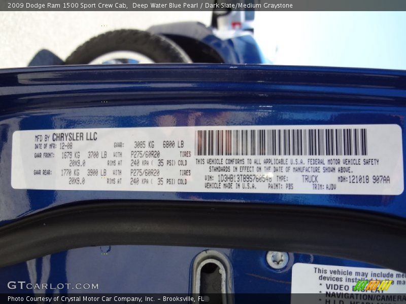 Deep Water Blue Pearl / Dark Slate/Medium Graystone 2009 Dodge Ram 1500 Sport Crew Cab