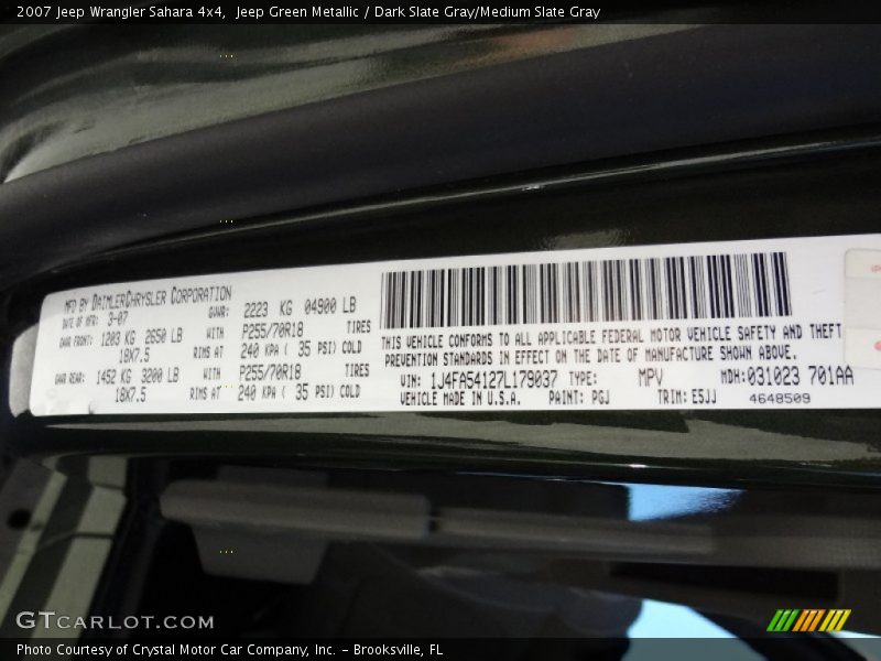 Jeep Green Metallic / Dark Slate Gray/Medium Slate Gray 2007 Jeep Wrangler Sahara 4x4