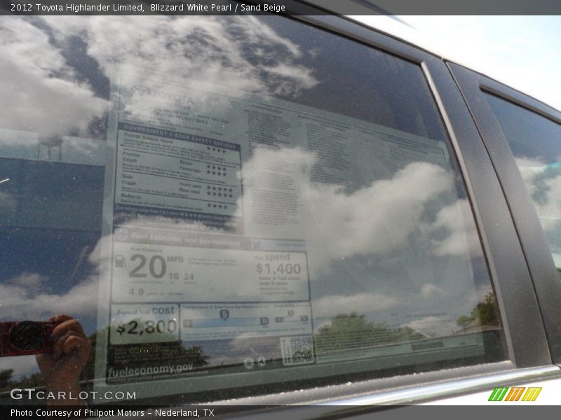 Blizzard White Pearl / Sand Beige 2012 Toyota Highlander Limited