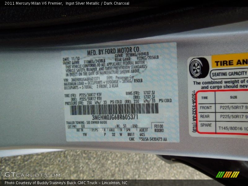 2011 Milan V6 Premier Ingot Silver Metallic Color Code UX