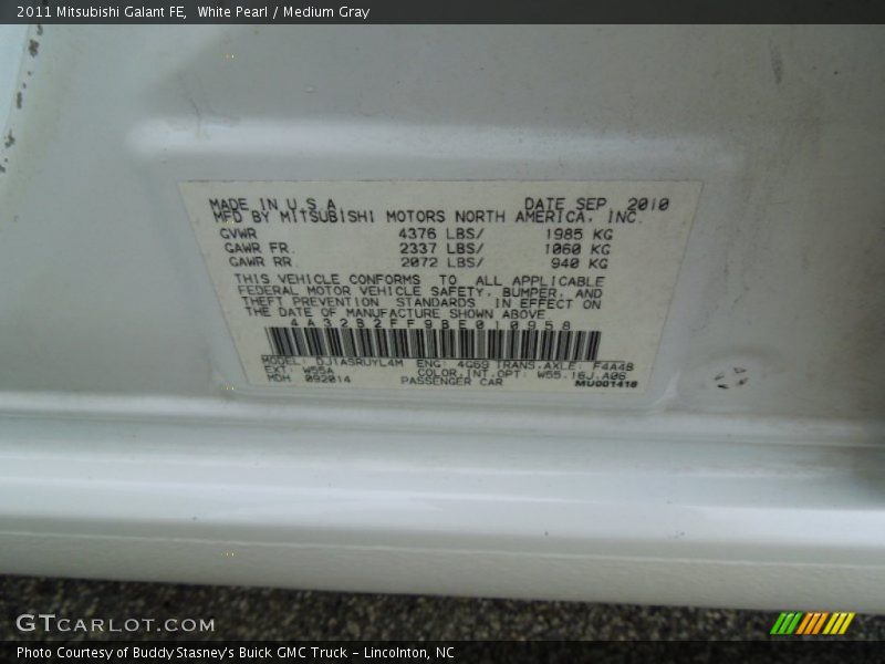 White Pearl / Medium Gray 2011 Mitsubishi Galant FE