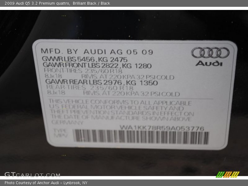 Brilliant Black / Black 2009 Audi Q5 3.2 Premium quattro