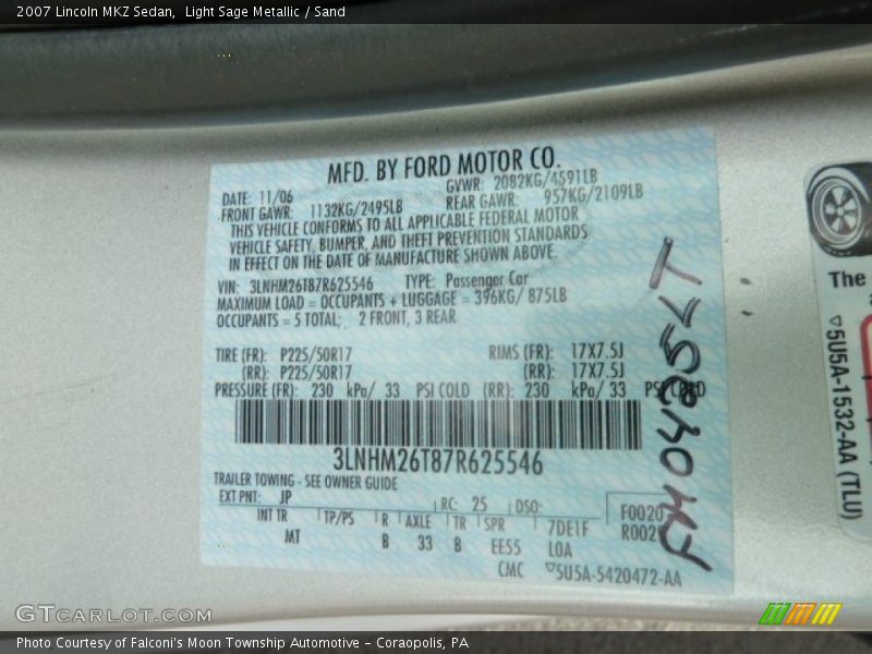 Light Sage Metallic / Sand 2007 Lincoln MKZ Sedan