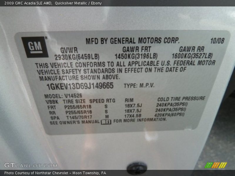 Quicksilver Metallic / Ebony 2009 GMC Acadia SLE AWD