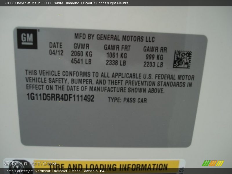 White Diamond Tricoat / Cocoa/Light Neutral 2013 Chevrolet Malibu ECO