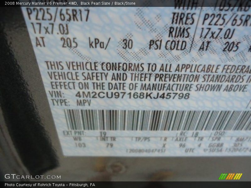 Black Pearl Slate / Black/Stone 2008 Mercury Mariner V6 Premier 4WD