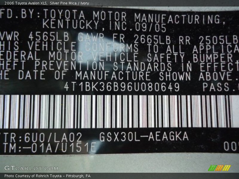 Silver Pine Mica / Ivory 2006 Toyota Avalon XLS