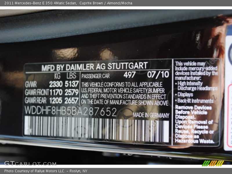 Cuprite Brown / Almond/Mocha 2011 Mercedes-Benz E 350 4Matic Sedan