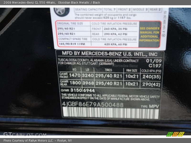 Obsidian Black Metallic / Black 2009 Mercedes-Benz GL 550 4Matic