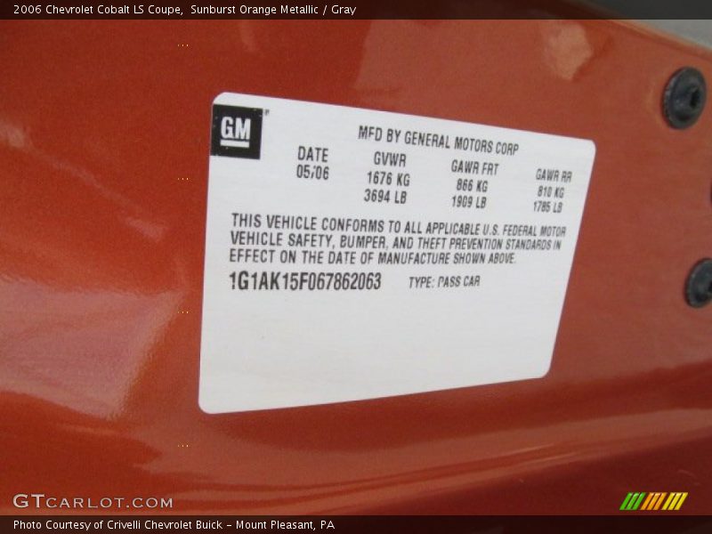 Sunburst Orange Metallic / Gray 2006 Chevrolet Cobalt LS Coupe