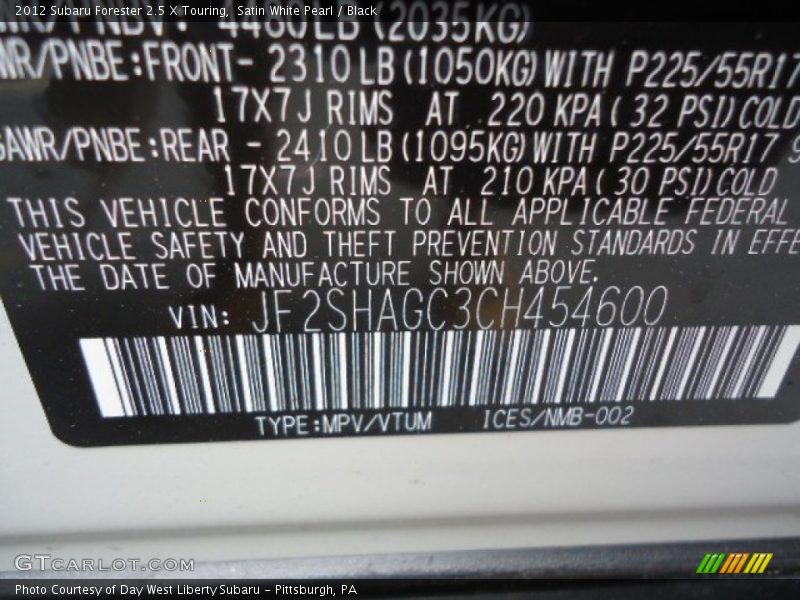 Satin White Pearl / Black 2012 Subaru Forester 2.5 X Touring