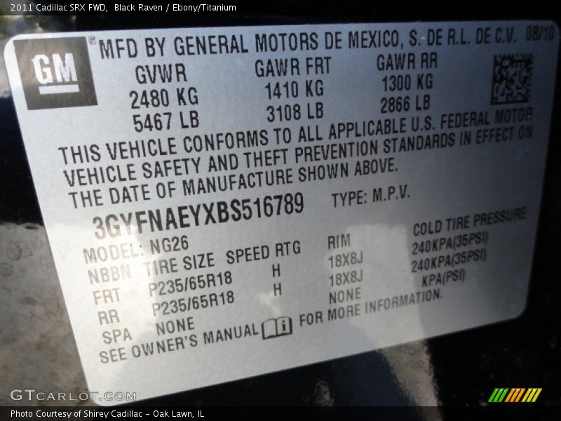Black Raven / Ebony/Titanium 2011 Cadillac SRX FWD