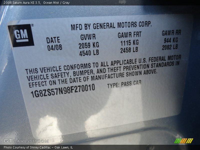Ocean Mist / Gray 2008 Saturn Aura XE 3.5