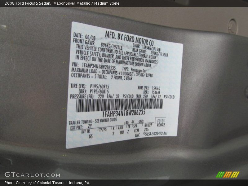 Vapor Silver Metallic / Medium Stone 2008 Ford Focus S Sedan