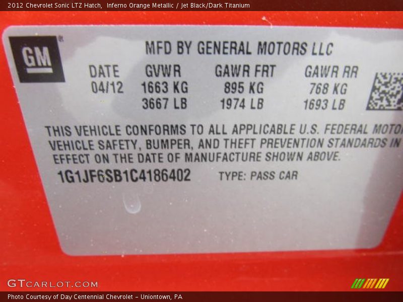 Inferno Orange Metallic / Jet Black/Dark Titanium 2012 Chevrolet Sonic LTZ Hatch