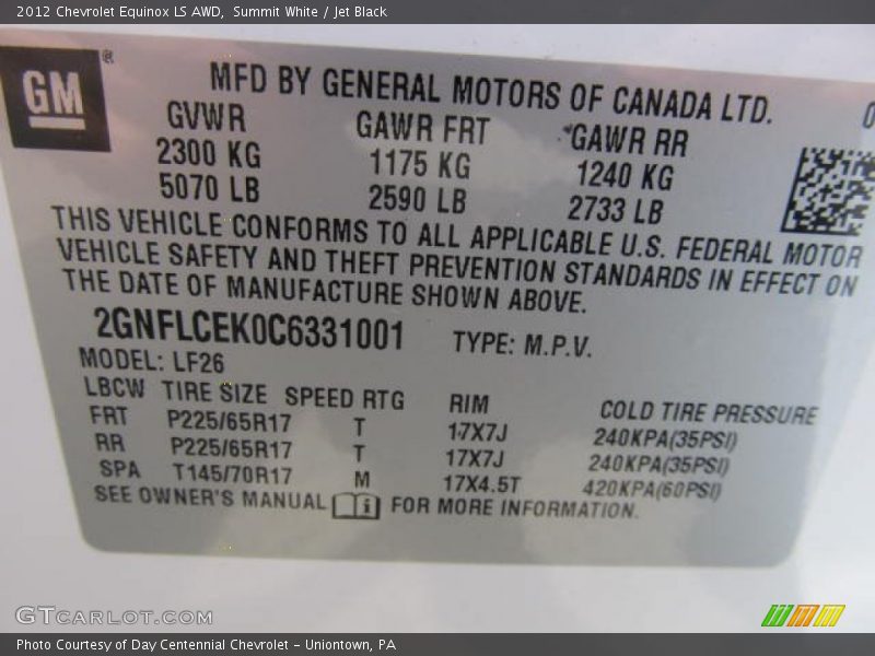 Summit White / Jet Black 2012 Chevrolet Equinox LS AWD