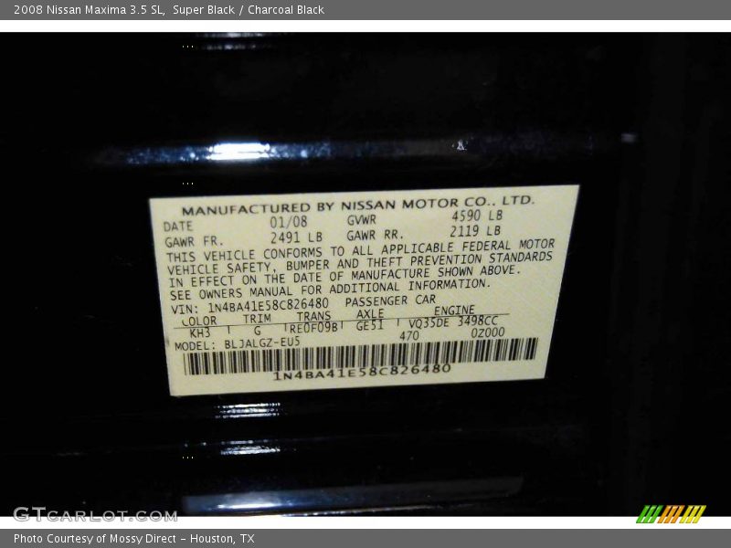 Super Black / Charcoal Black 2008 Nissan Maxima 3.5 SL