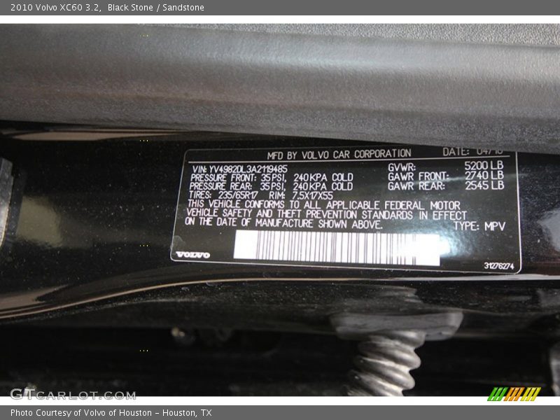 Black Stone / Sandstone 2010 Volvo XC60 3.2