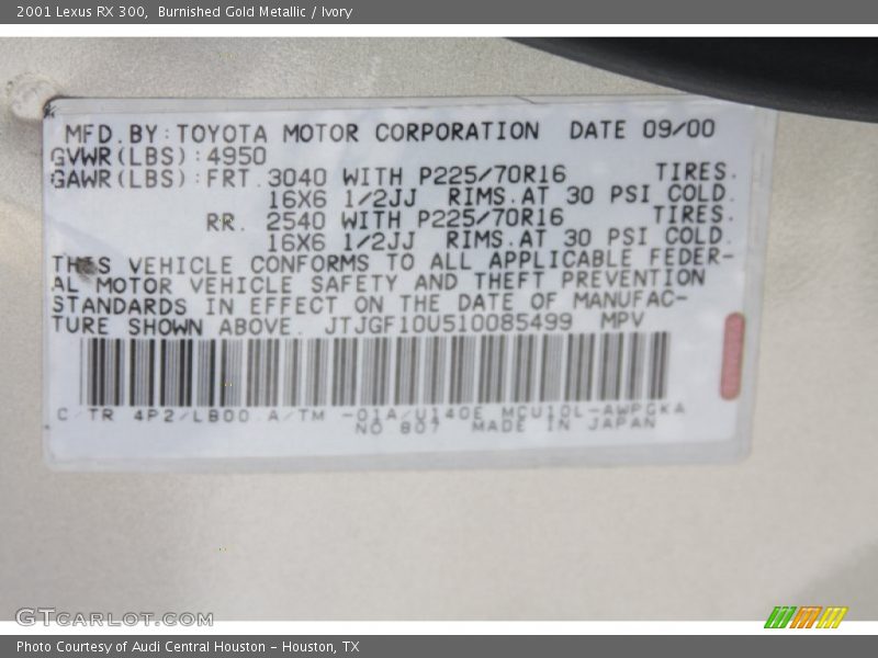 2001 RX 300 Burnished Gold Metallic Color Code 4P2