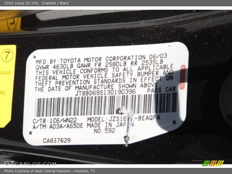 2003 GS 300 Graphite Color Code 1C6