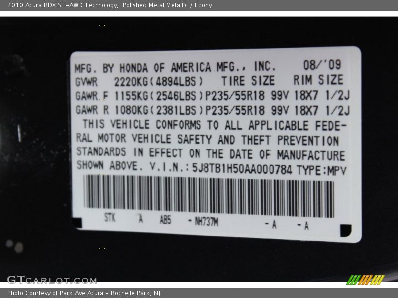 Polished Metal Metallic / Ebony 2010 Acura RDX SH-AWD Technology