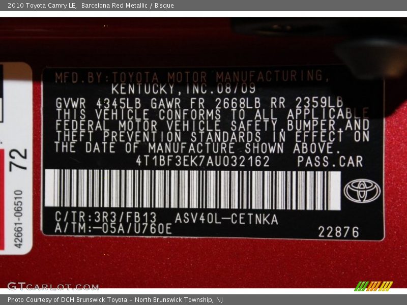 Barcelona Red Metallic / Bisque 2010 Toyota Camry LE