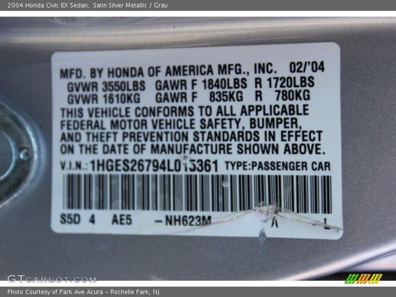 Satin Silver Metallic / Gray 2004 Honda Civic EX Sedan