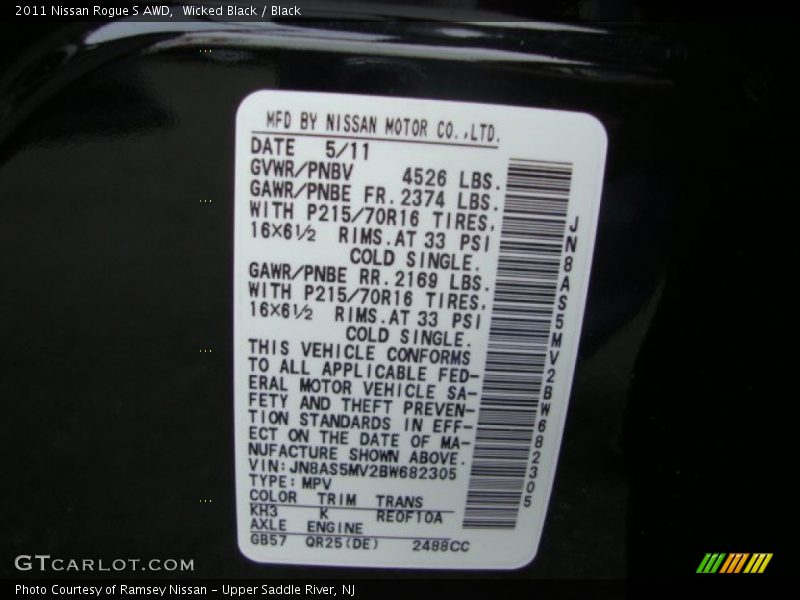 Wicked Black / Black 2011 Nissan Rogue S AWD