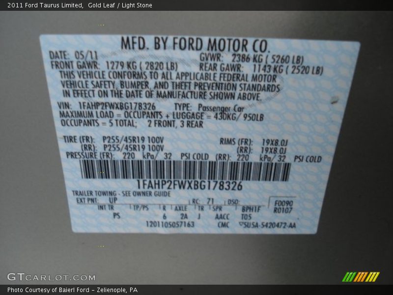 Gold Leaf / Light Stone 2011 Ford Taurus Limited