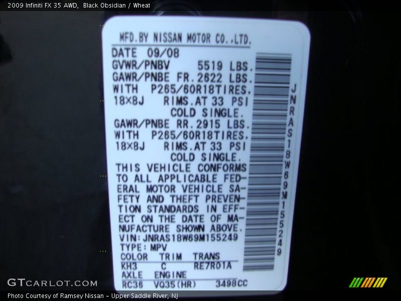 Black Obsidian / Wheat 2009 Infiniti FX 35 AWD