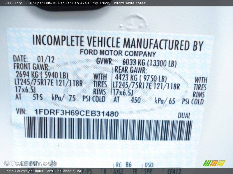 Oxford White / Steel 2012 Ford F350 Super Duty XL Regular Cab 4x4 Dump Truck