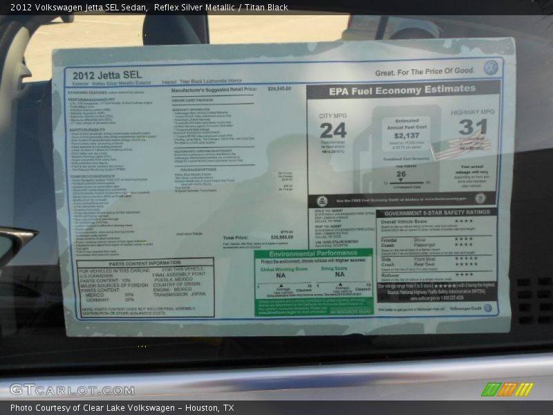 Reflex Silver Metallic / Titan Black 2012 Volkswagen Jetta SEL Sedan