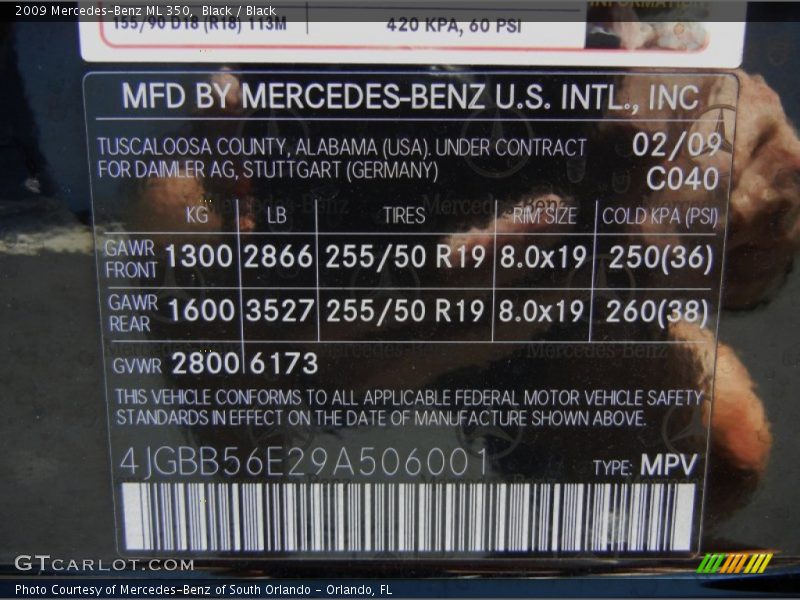 Black / Black 2009 Mercedes-Benz ML 350