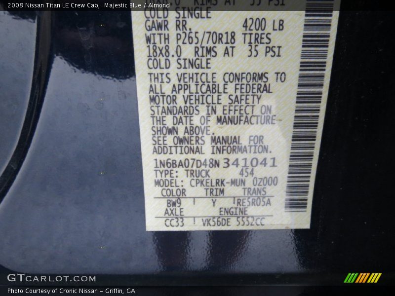 Majestic Blue / Almond 2008 Nissan Titan LE Crew Cab