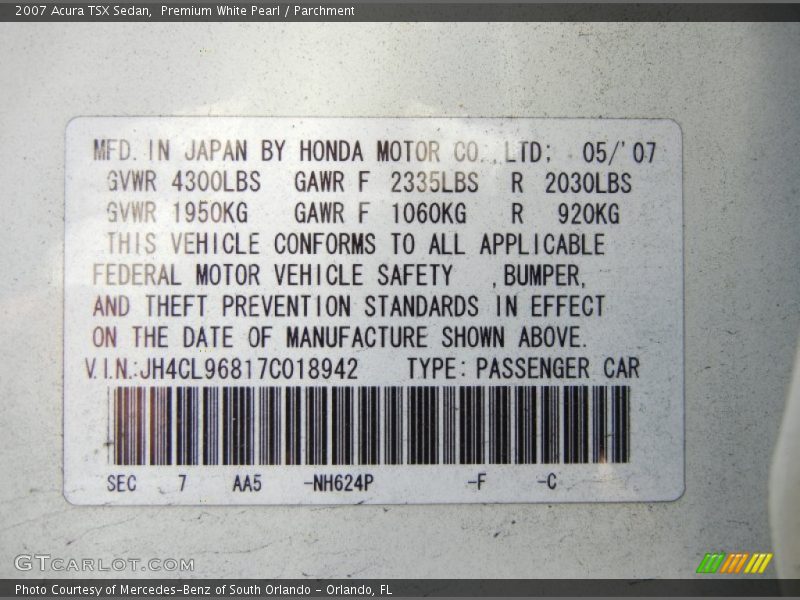 Premium White Pearl / Parchment 2007 Acura TSX Sedan