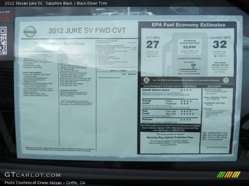 2012 Juke SV Window Sticker