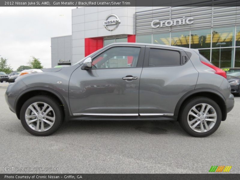 Gun Metallic / Black/Red Leather/Silver Trim 2012 Nissan Juke SL AWD