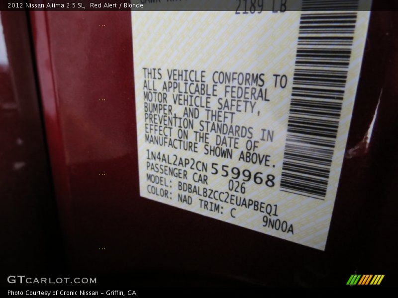 Red Alert / Blonde 2012 Nissan Altima 2.5 SL