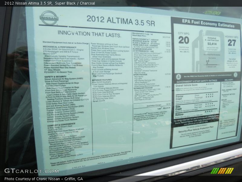 Super Black / Charcoal 2012 Nissan Altima 3.5 SR