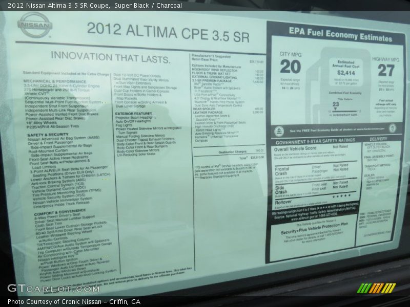  2012 Altima 3.5 SR Coupe Window Sticker