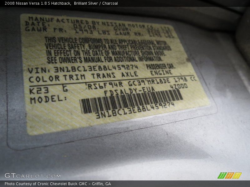 Brilliant Silver / Charcoal 2008 Nissan Versa 1.8 S Hatchback