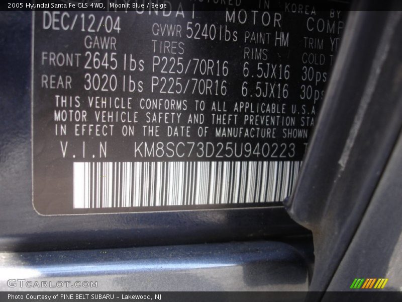 Moonlit Blue / Beige 2005 Hyundai Santa Fe GLS 4WD